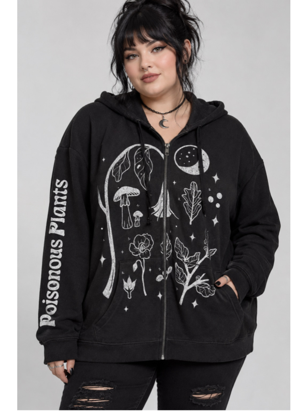Hot Topic Poisonous Plants Distressed Zip Hoodie 2XL Whimsigoth Gothic